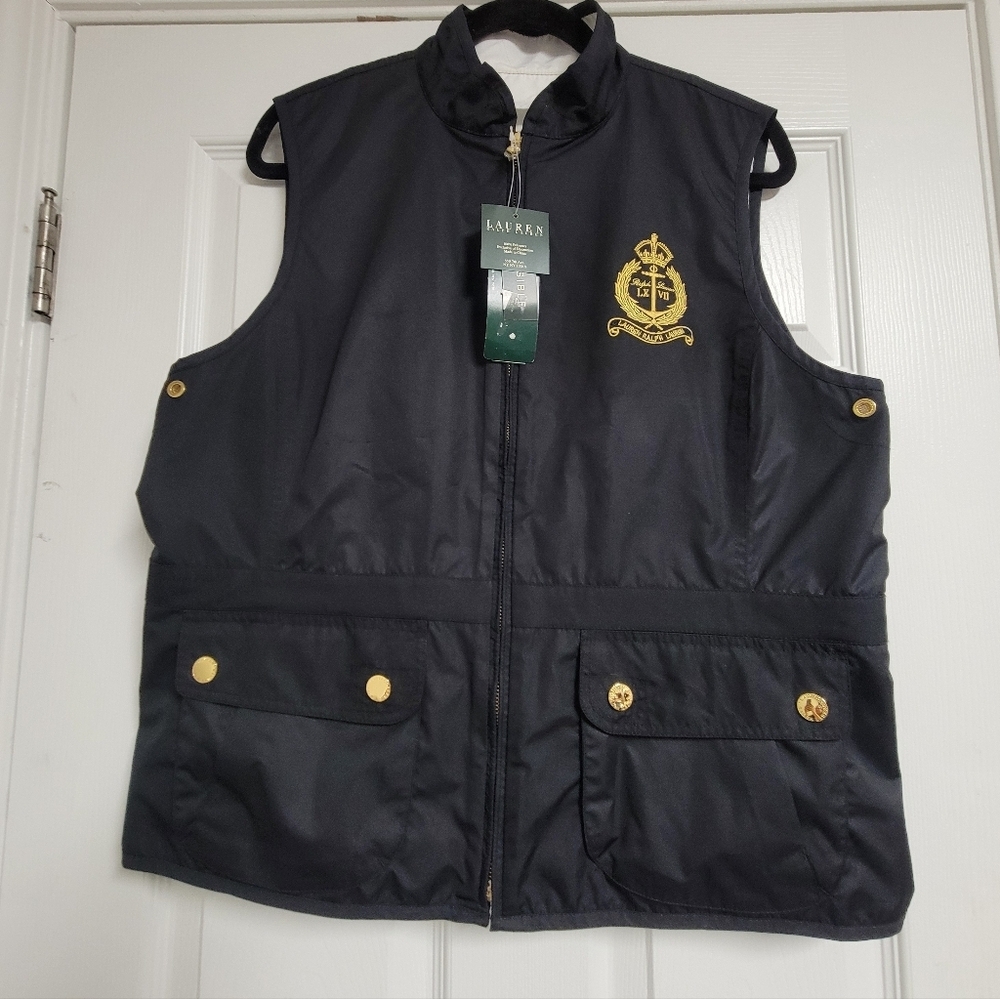 Vintage Lauren Ralph Lauren NWT Reversible Vest Crest Embroidery Nautical.